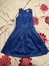 Vintage Superdry Fit And Flare Pleated Midi Dress - Electric Blue - Size UK S