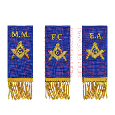 Masonic Bible Markers Hand Embroidered Royal Blue Ribbon &amp; Gold Bullion ...