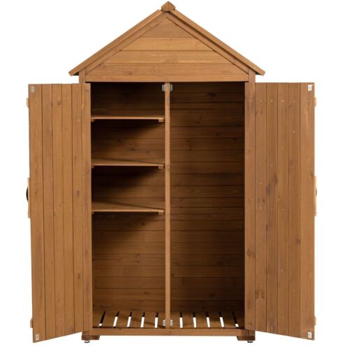 Outdoor Wooden Garden Wood Tool Shed Storage Cabinet Shed Closet with Shelves - Picture 3 of 10