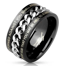 Stainless Steel Black Isaiah 54:17/Ephesians 6:11 Band Ring Spinner Armor of God