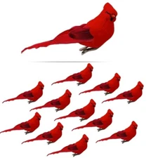 Cardinal Clip On Christmas Tree Ornament Decorations - Set of 12 - #3610