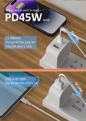 Mural Alimentation Chargeur Adaptateur 45W Rapide Pd Prise Pour Pixels 9/9 Pro - Photo 12 sur 29