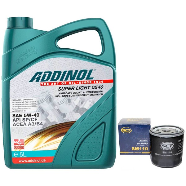MotoröL Set 5W-40 Addinol 5 Liter + ÖLfilter SM 110 FüR Saab 9000 Skoda Felicia-image