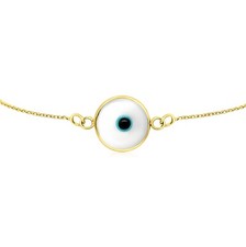 White Evil Eye Bracelet in 14 Karat Solid Gold