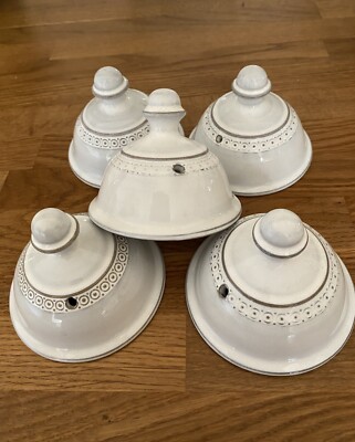 5er Set Vintage Denby Dampfdeckel cremeweiß/hellgrau