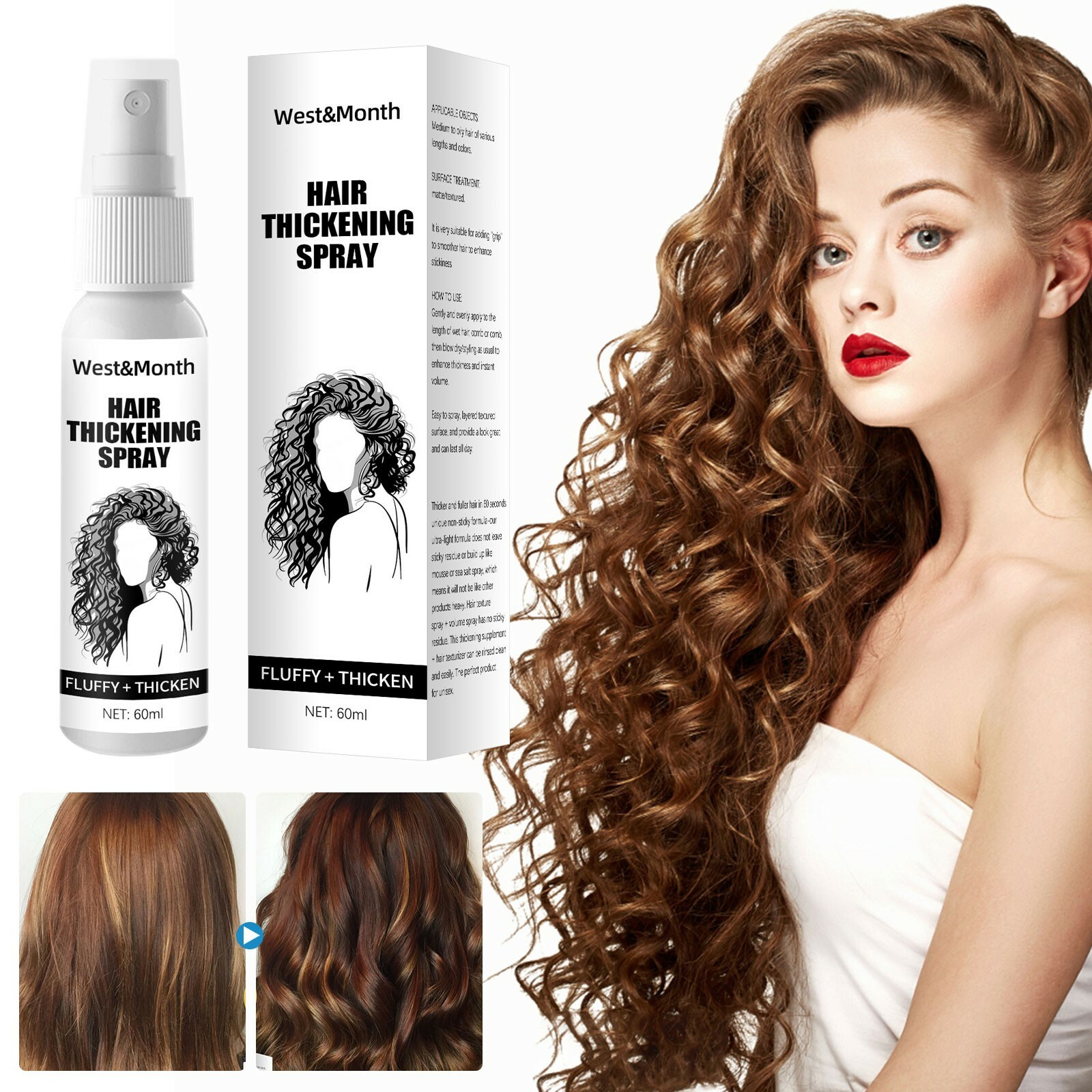 Curl Thickening Dry And Enhanced Hair Curly Styling Thickening Hair 60ml  Hair | eBay