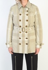 Burberry Brit Luxury Women's Light Grey Nylon Nova Check Trench Coat Size UK14