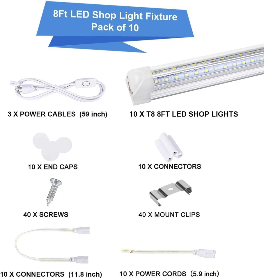 Luminaria LED para tienda de 8 pies, blanca, paquete de 10 luces de tubo integra - Image 2 of 4