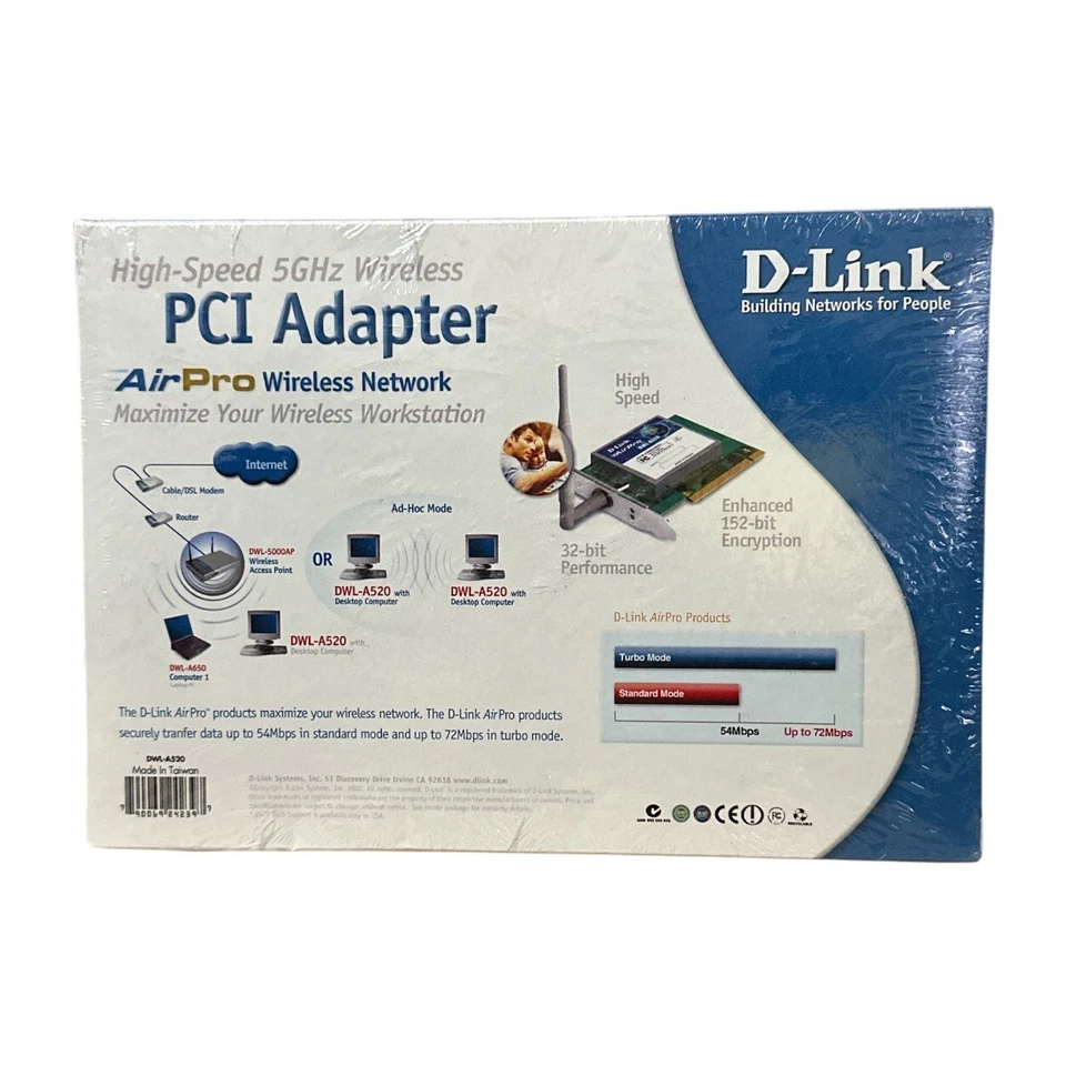 Vtg D-Link AirPro DWL-A520 5GHz Wireless PCI Adapter NOS Sealed 802.11a - Image 2 of 4