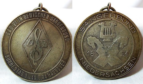 German Choral Association White Metal Medallion 9th 10th June 1934 - Hanover
