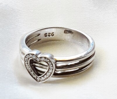 Bague Vintage En Cristal Pavée Couleur Argent - Taille 54, Ancien Bijou, Occasion, Sans Marque