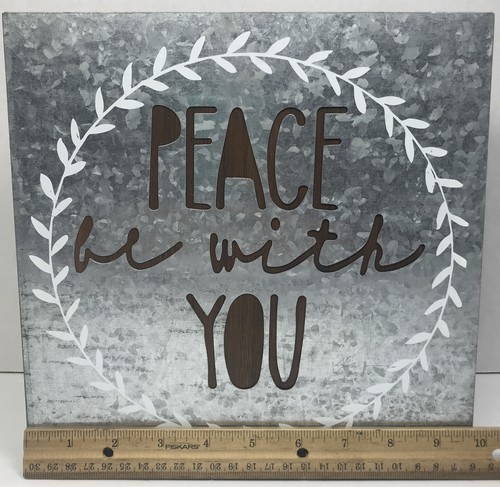 PEACE BE WITH YOU Standing/Wall Box Sign 10” Wood/Galvanized Metal Christian NWT - Picture 4 of 6