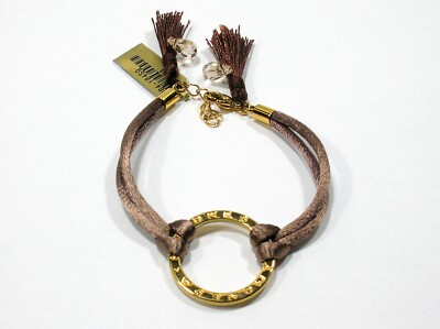 MI MONEDA PRIMAVERA BROWN SATIN CORD & GOLD PLATED DISC - BEST OFFER