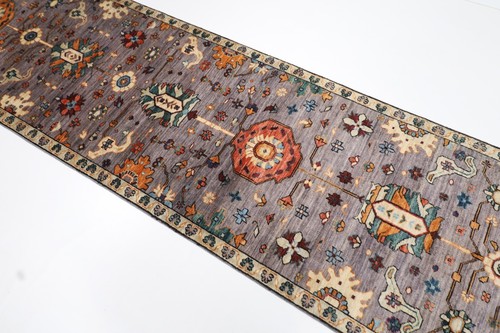 14 ft Hallway Tribal Gray Runner Rug Afghan Hand Knotted 100% Wool Bedroom Rug - Picture 2 of 12