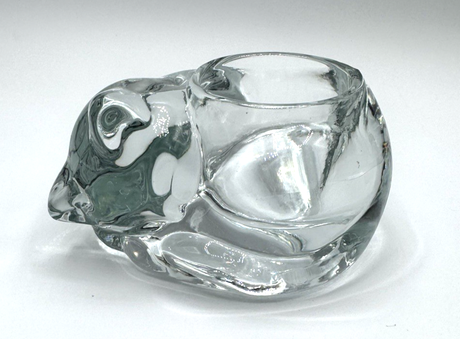 Sleeping Cat Clear Glass Votive Candle Holder by Indiana Glass Collectible