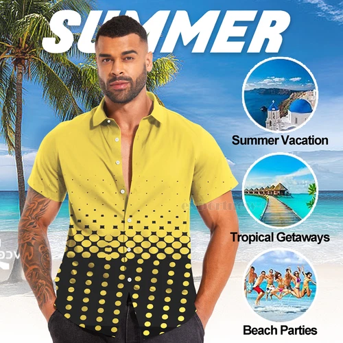 Hawaiianisches Hemd Herren Kokosnussbaum Druck Strand Urlaub Aloha Party kubanischer Kragen - Bild 32 von 48