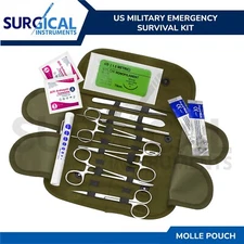 19 pc Tactical OD Green First Aid Surgical Kit Military Molle Pouch Complete Set