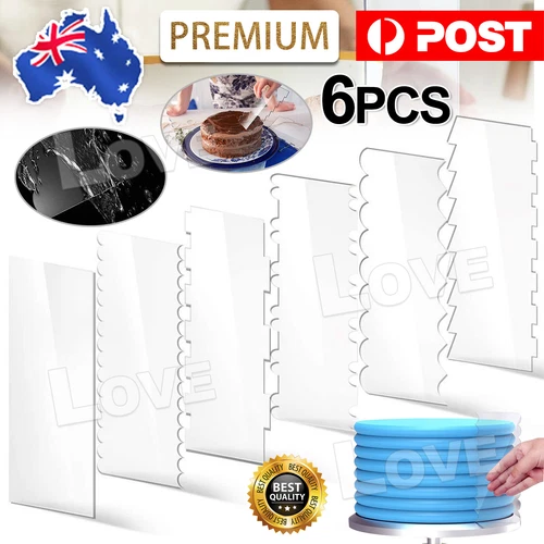 6PCS Acrylic Cake Scraper Decorating Contour Comb Cake-Edge Smoother Tool AU