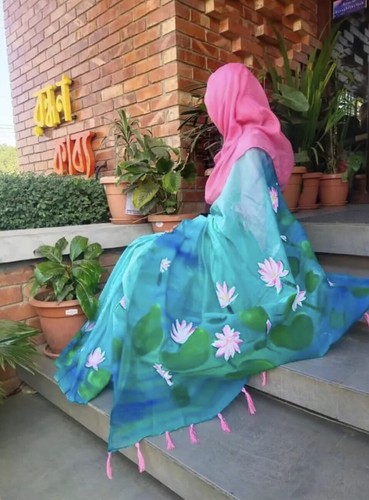 Bangladesh Unique Ethical Hand Painted Sari By Rupa Ranishil, Read Description - Picture 10 of 17