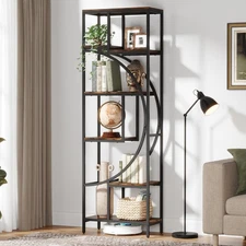 Geometric Bookshelf, 70.9" Tall Bookcase with 7-Shelf Open Shelves, Wood Meta...
