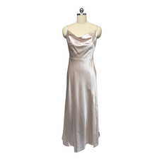 Birdy Grey Dress Womens Small Champagne Satin Cowl Neck Slip Maxi Bridesmaid