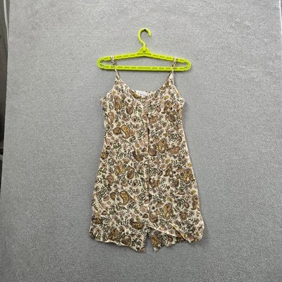 Quiksilver Women Dress M Cream Paisley Slip Dress Casual Cottagecore Button