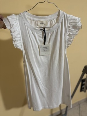 Vicolo T-Shirt weiß mit Rüschenärmeln/Rouches Größe S