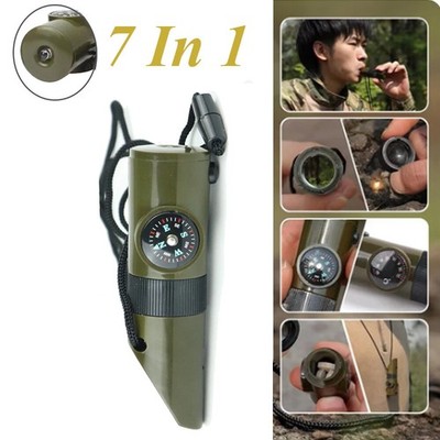 7-in-1 Survival Whistle   Emergency Outdoor Tool w/ Compass, Light & Lanyard