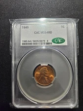 1945 Lincoln Wheat Cent CAC Graded MS64RD Red CACG
