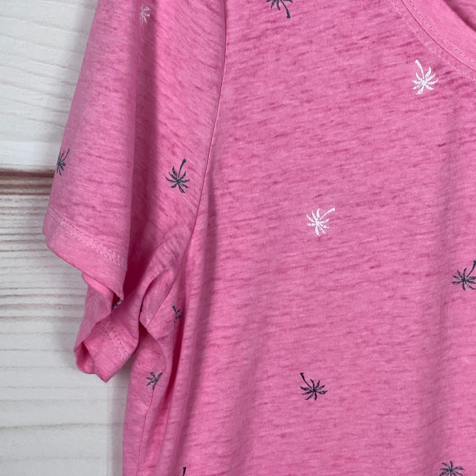 C&C California Top 女式 L 粉色 Burnout T 恤大圆领棕榈树印花 — 第 3/4 张图片