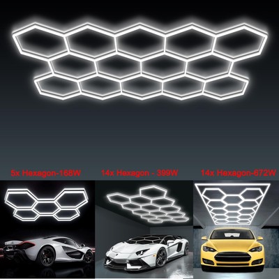 5/14stk Hexagon LED Lampe Werkstatt Garage Wand Decken Leuchte Waben Beleuchtung