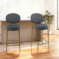 Set of 2 Bar Stools Counter Height Metal Frame Velvet Upholstered Kitchen Island