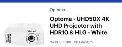 Optoma UHD50X 4K UHD HDR10 Home Theater/Gaming Projector Free 4K Screen Included