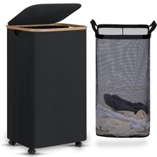 Laundry Basket with Wheels, Tall Rolling Laundry Hamper with Lid and Removabl...