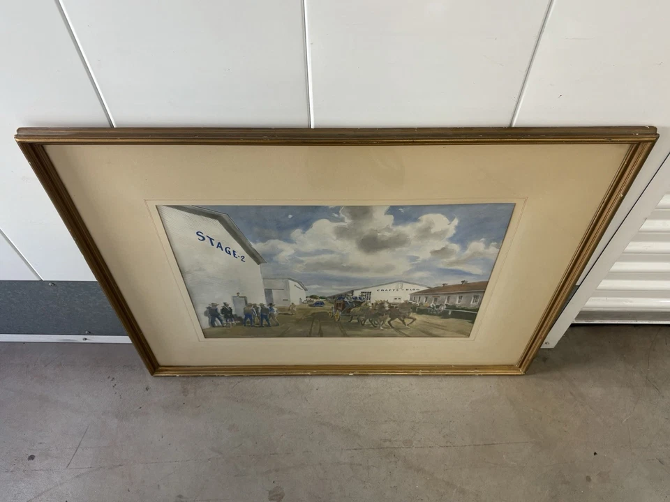 🔥 RARO Pintura Caballo Vaquero Película de Hollywood Antiguo Oeste Americano Años 40 De Colección, SALA Foto 4 de 4