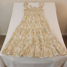 NWT Rewind Smocked Maxi Dress XL Tiered Flutter Strap Sleeves Yellow Floral Boho