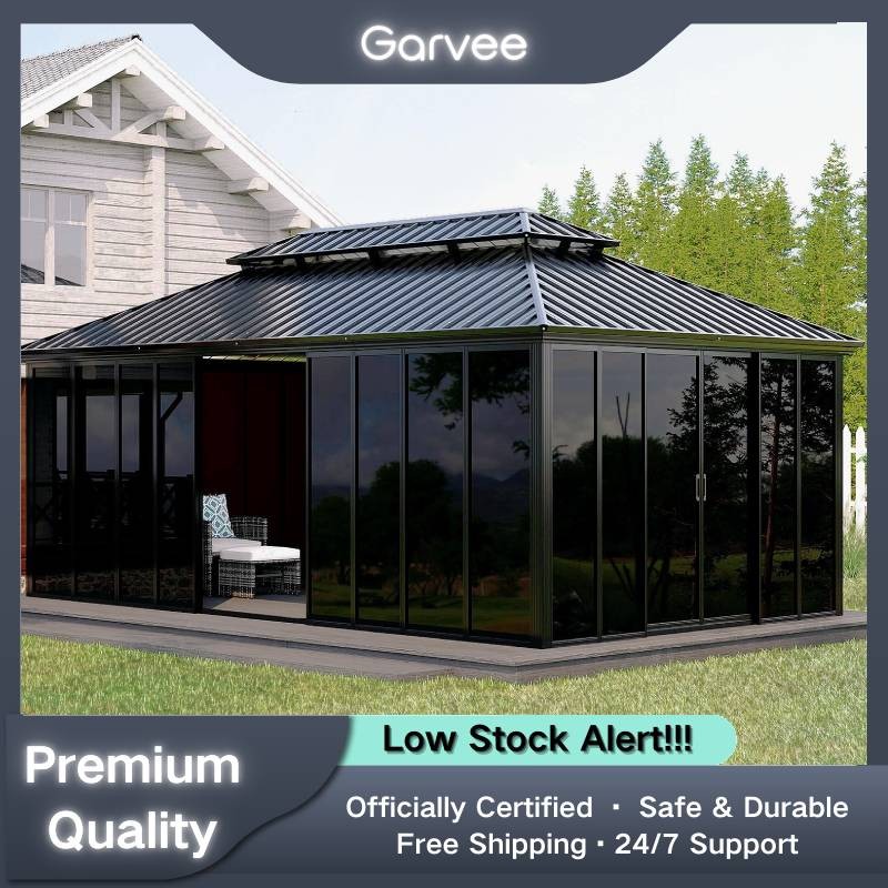 12x20 ft Hardtop Enclosed Gazebo Sunroom w/ Sliding Doors Aluminum