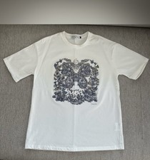DIOR White Short Sleeve Tee with Blue Butterfly Floral Print