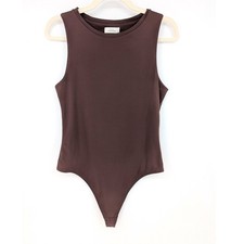 Babaton Contour Crewneck Bodysuit Women L Brown Sleeveless Minimalist Layering