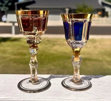 Moser Bohemian Cabochon Cobalt Blue Cranberry Cordial Liqueur Glass Set Of 2