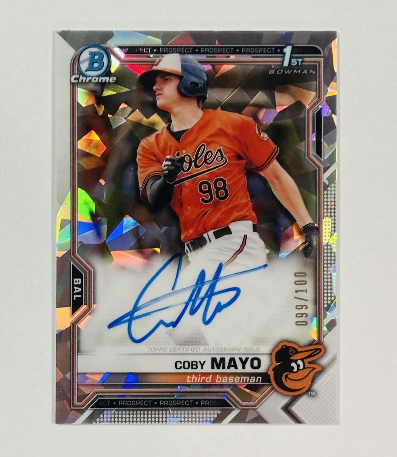 COBY MAYO 🔥 2021 BOWMAN CHROME 1st ATOMIC REFRACTOR AUTO RC /100