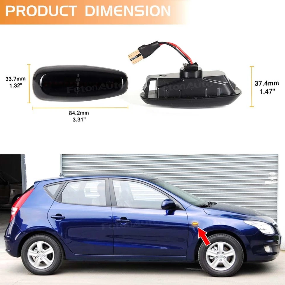 2 frecce laterali a LED nere chiare per Hyundai i30 Hatchback 2007-2011 Kia Ceed I - Immagine 4 di 4