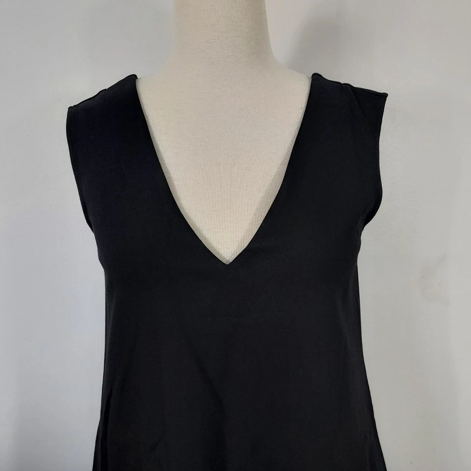 Top túnica sin mangas Diane Von Furstenbery talla 8 negro bolsillos elásticos cuello en V Foto 3 de 4
