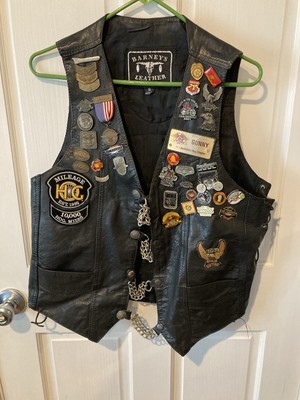 Vintage Harley HOG Vest Leather Ft Lauderdale Chapter 40+ Pins Patches USMC