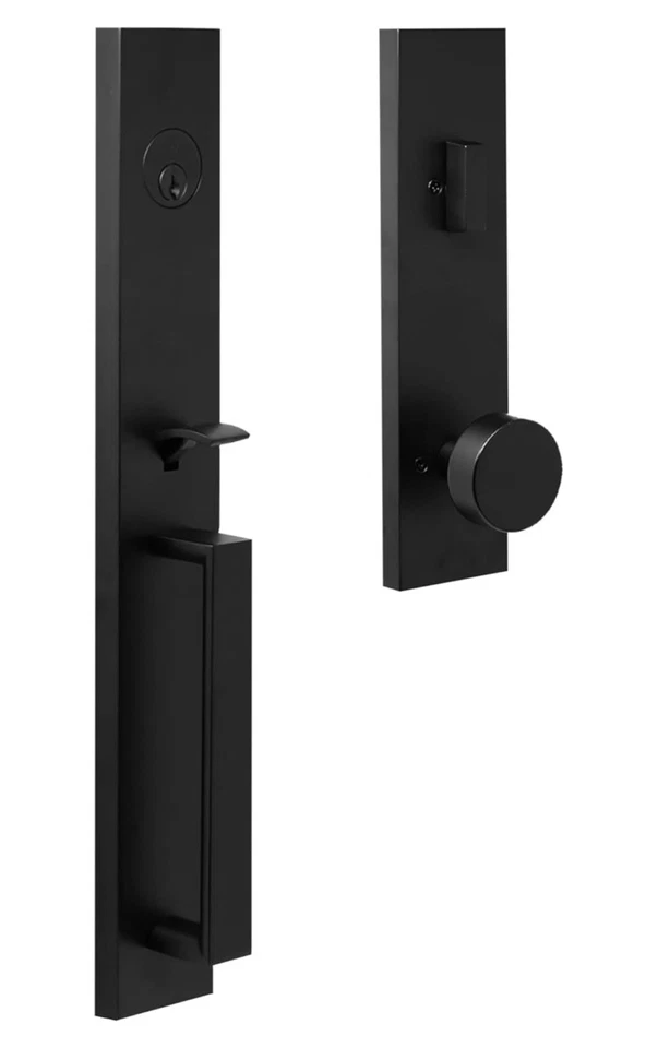 Juego de manijas de entrada con llave de un solo cilindro Weslock Xanthis con perilla Mesa negro mate Foto 2 de 4