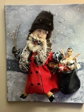 20”x16” OOAK 3D Krampus Dark Santa Mixed Media Assemblage Painting Holiday Art
