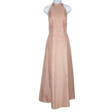 Alfred Sung Toasted Sugar High Neck Cutout Back Satin Pockets Maxi Dress Size 14