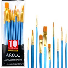 Acrylic Paint Brush Set 10 Packs Professional Nylon Hair Watercolor Brushes for