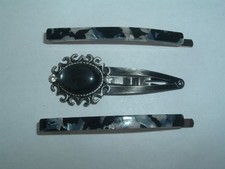 BLACK  GRAY LUCITE BOBBY PINS  SNAP BARRETTE UP DO HAIR ACCESSORY