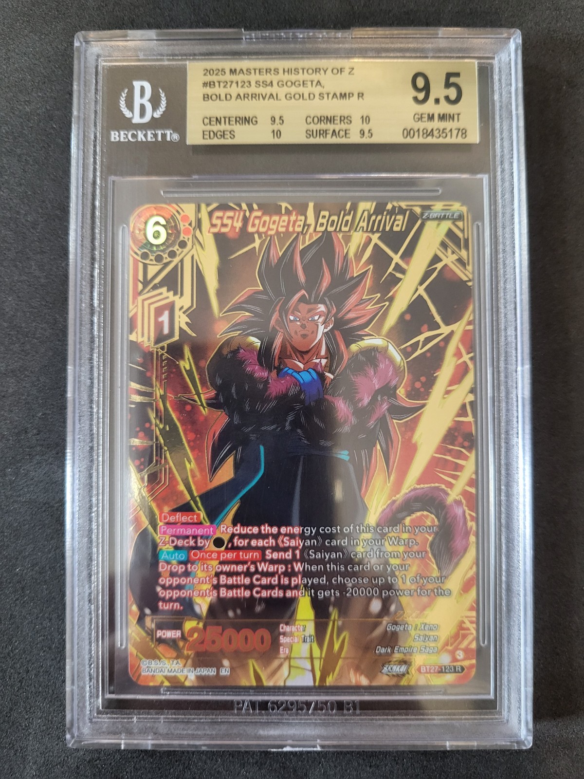 Dragon Ball, SS4 Gogeta, llegada audaz, BT27-123 arte antiguo raro, Beckett BGS 9,5